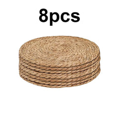 Boho Round Woven Rattan Placemats Set (4/8/12pcs, 12 Inch)