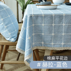 Grey Cotton Linen Embroidery Tassel Square Tablecloth