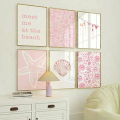 Pink Beach Quote Canvas Wall Art – Summer Coastal Poster Set (1/6pcs)