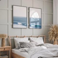 Set of 2 Blue Ocean Wave Canvas Wall Art Prints