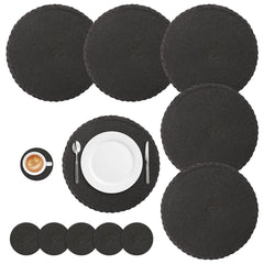 Set of 6 Round Braided Washable Placemats (34cm)