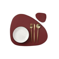 Cream PU Leather Placemat & Coaster Set (Oil-Proof & Waterproof