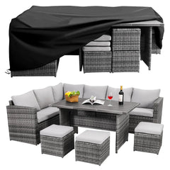 7-Piece Grey Wicker Patio Dining Set with Chairs & Ottoman
