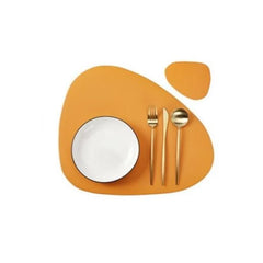 Cream PU Leather Placemat & Coaster Set (Oil-Proof & Waterproof