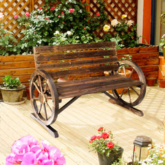 Wagon Wheel Wooden Garden Bench Loveseat – Carbonized Finish