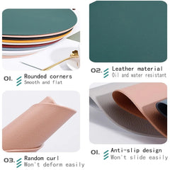 Cream PU Leather Placemat & Coaster Set (Oil-Proof & Waterproof