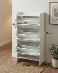 Slim Shoe Cabinet with 3 Flip Drawers