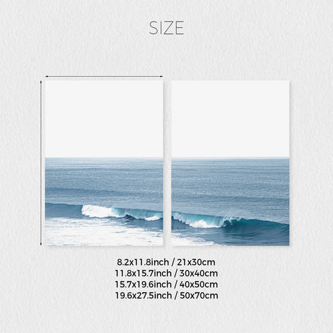 Set of 2 Blue Ocean Wave Canvas Wall Art Prints