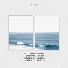 Set of 2 Blue Ocean Wave Canvas Wall Art Prints