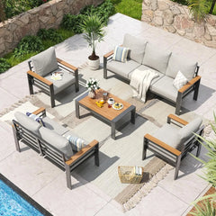 7-Seat Aluminum Patio Sectional Set with Cushions & Coffee Table