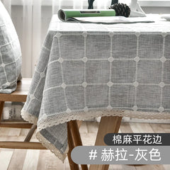 Grey Cotton Linen Embroidery Tassel Square Tablecloth