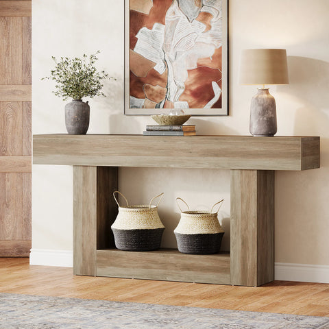 Tribesigns 63" Farmhouse 2-Tier Console Table with U-Shaped Base