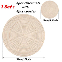 Set of 6 Round Braided Washable Placemats (34cm)