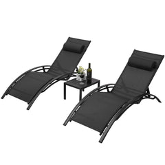 3-Piece Aluminum Lounge Chair Set with Adjustable Recliner & Table