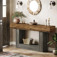 Tribesigns 63" Farmhouse 2-Tier Console Table with U-Shaped Base