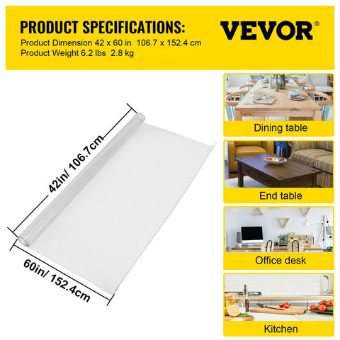 SucceBuy Transparent PVC Table Cover Protector (1.5–2mm Thick)