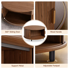 31.5" Round Coffee Table with 360° Sliding Storage Door
