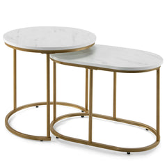 Modern Nesting Coffee Table Set of 2 with Marble Top