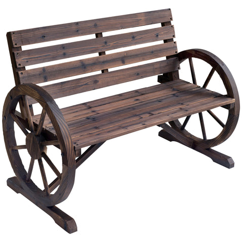 Wagon Wheel Wooden Garden Bench Loveseat – Carbonized Finish
