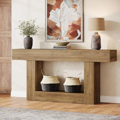 Tribesigns 63" Farmhouse 2-Tier Console Table with U-Shaped Base
