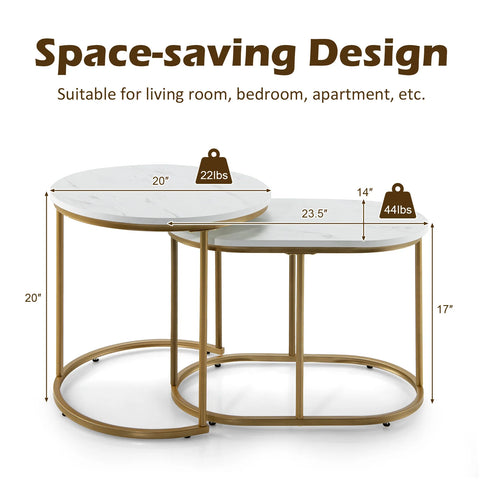 Modern Nesting Coffee Table Set of 2 with Marble Top