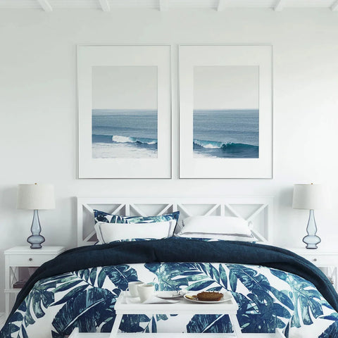 Set of 2 Blue Ocean Wave Canvas Wall Art Prints