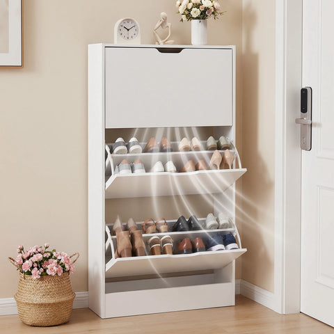 Slim Shoe Cabinet with 3 Flip Drawers