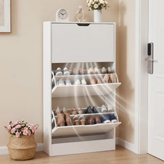 Slim Shoe Cabinet with 3 Flip Drawers