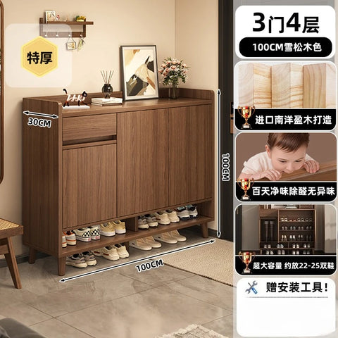 Multi-Function Pine Wood Shoe Cabinet with Entryway Storage