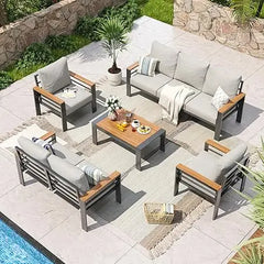 7-Seat Aluminum Patio Sectional Set with Cushions & Coffee Table