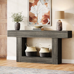 Tribesigns 63" Farmhouse 2-Tier Console Table with U-Shaped Base