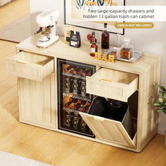 Wine Bar Cabinet with Mini Fridge Space & Hidden Trash Storage