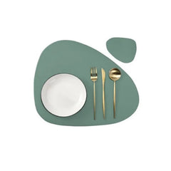 Cream PU Leather Placemat & Coaster Set (Oil-Proof & Waterproof