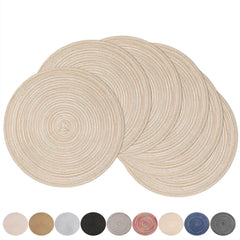 Set of 6 Round Braided Washable Placemats (34cm)