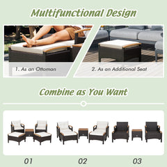 5-Piece Patio Rattan Furniture Set with Ottoman & Wood Top Table