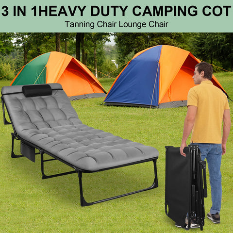 Portable Folding Camping Cot with 3-Position Reclining & Pillow