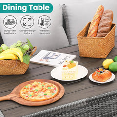 7-Piece Grey Wicker Patio Dining Set with Chairs & Ottoman