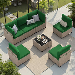 7-Piece Outdoor Rattan Patio Furniture Set with Glass Table
