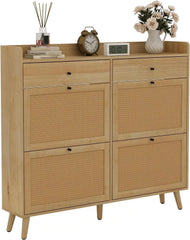 Rattan Shoe Cabinet with 4 Flip Drawers & 2 Storage Drawers