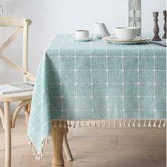 Grey Cotton Linen Embroidery Tassel Square Tablecloth