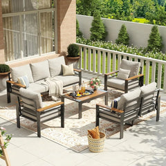 7-Seat Aluminum Patio Sectional Set with Cushions & Coffee Table