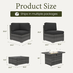 8-Piece Patio Furniture Set with Fire Pit Table & Wicker Sectional Sofa