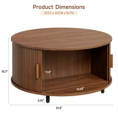 31.5" Round Coffee Table with 360° Sliding Storage Door