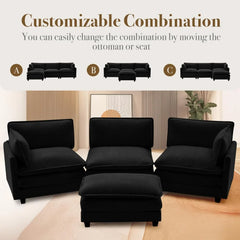 Modular Cloud Sectional Sofa with Movable Ottoman & Pillows