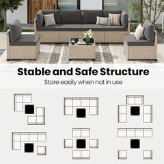 7-Piece Outdoor Rattan Patio Furniture Set with Glass Table