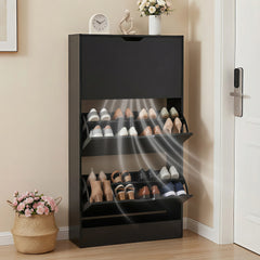 Slim Shoe Cabinet with 3 Flip Drawers