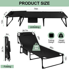 Portable Folding Camping Cot with 3-Position Reclining & Pillow