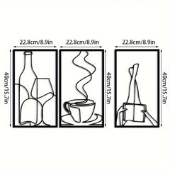 Set of 3 Minimalist Metal Wall Art – Book & Coffee Lover Line Decor