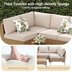 9-Piece Outdoor Wicker Sectional Sofa Set with Coffee Table & Cushions