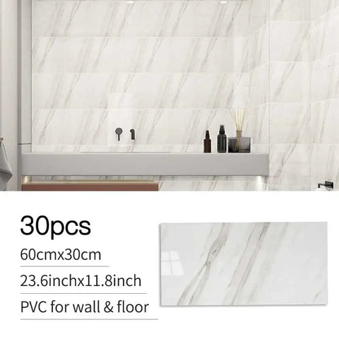 30-Pack Self-Adhesive Marble Tile Wall Stickers – PVC Wall Panels